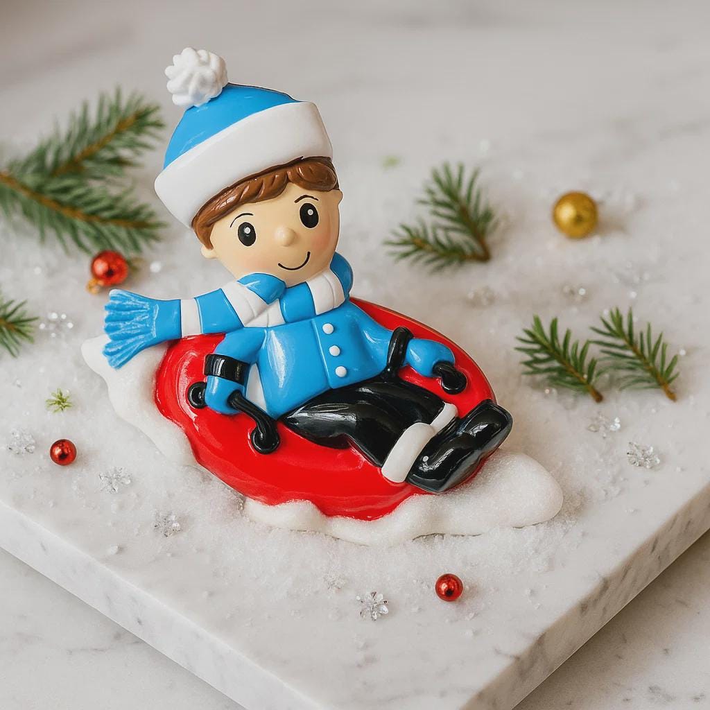 Personalized Boy Sled Christmas Ornament | Holiday Keepsake Gift | Snow Tube Boy Toddler Present