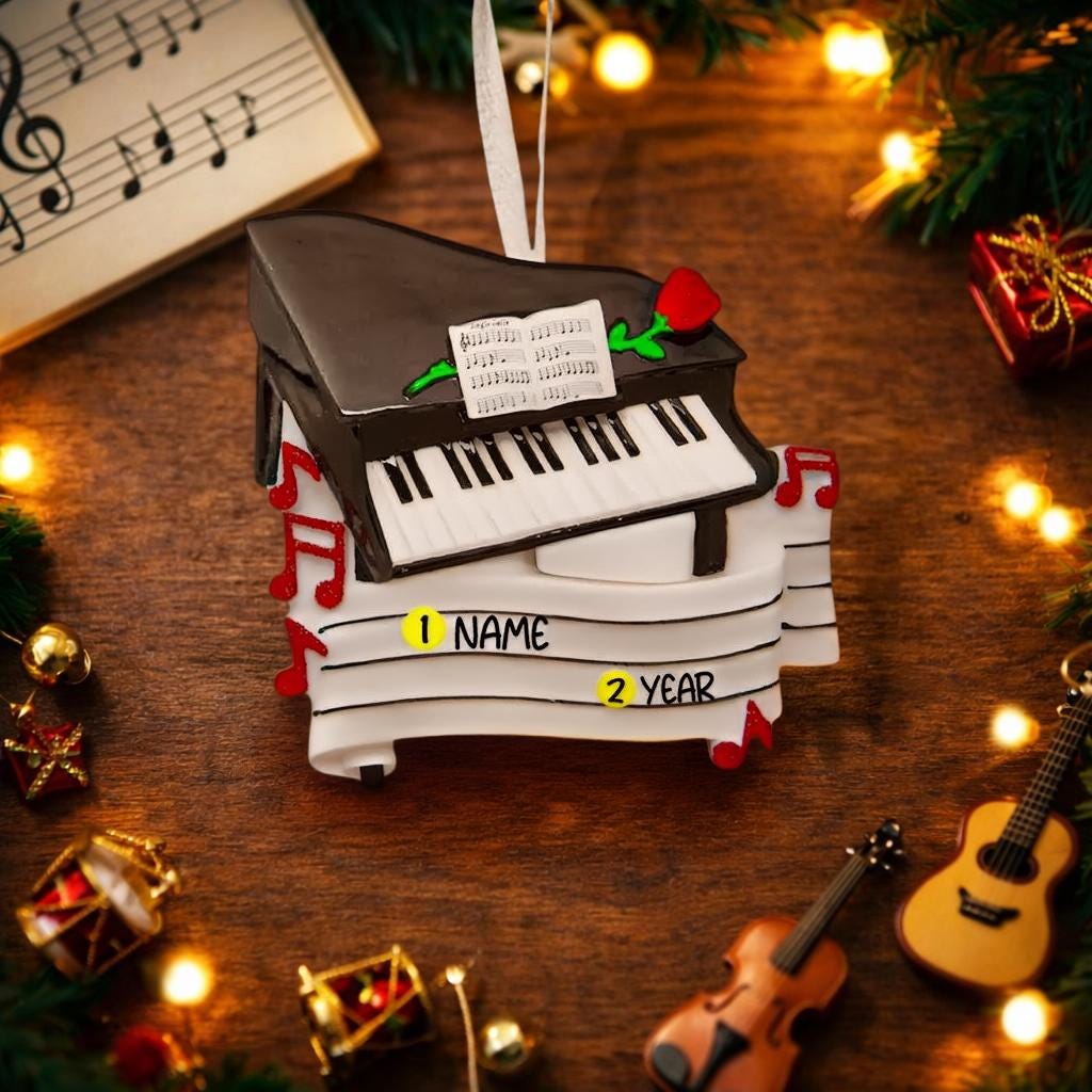 Personalized Grand Piano Christmas Ornament | Music Teacher Gift | Raised 3D Ornament