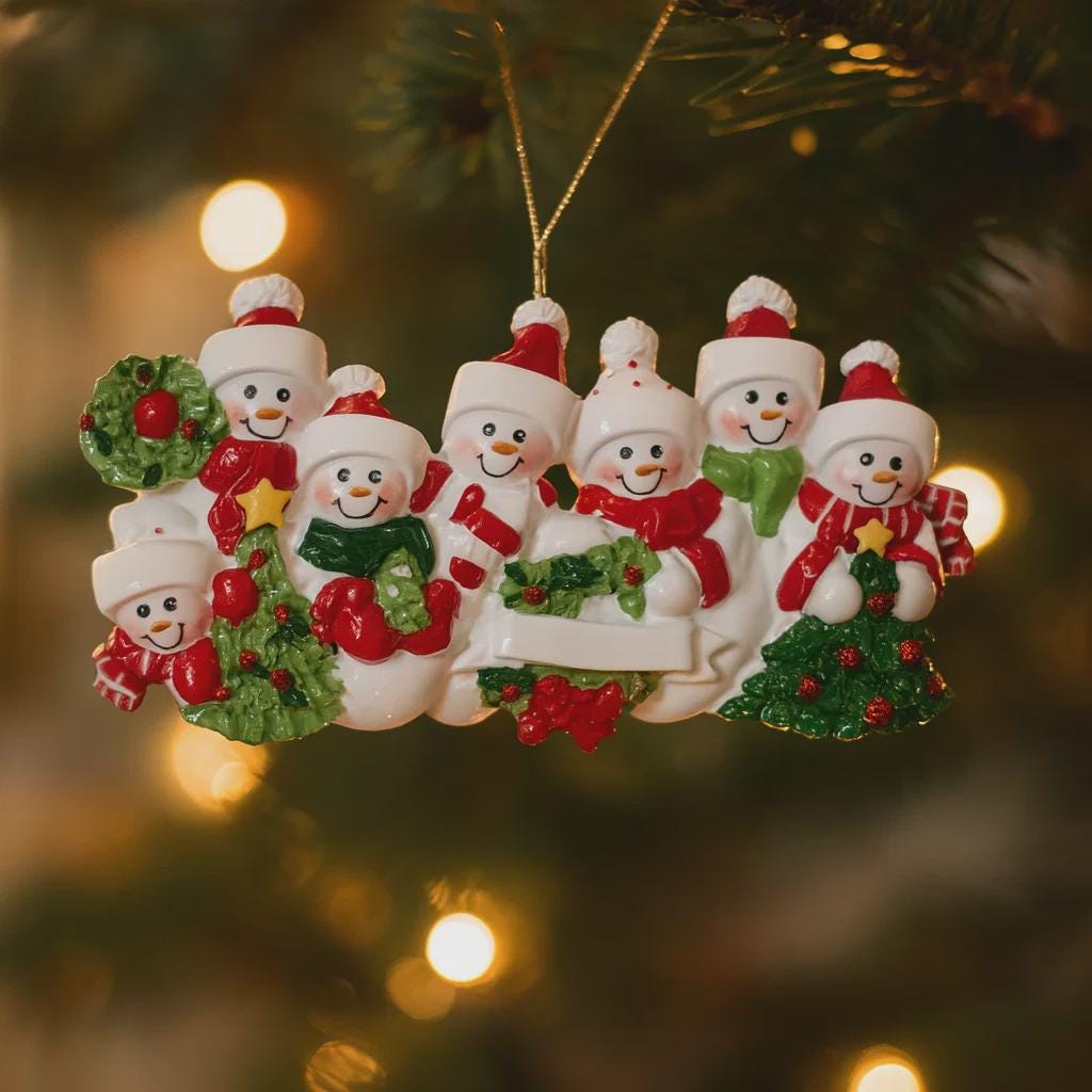 Snowman Family of 7 Christmas Ornament | Personalized Names and Year | Winter Tree Decor Keepsake