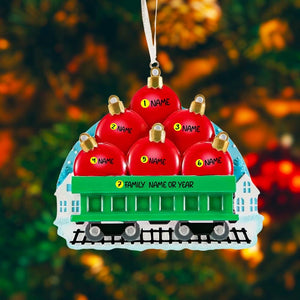 Christmas Train Ornament | Personalized Family Ornament for 2–6 Names | Custom Red Bauble Decoration | Holiday Gift Keepsake