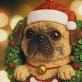 Load image into Gallery viewer, Pug dog wearing a Santa hat with a festive background
