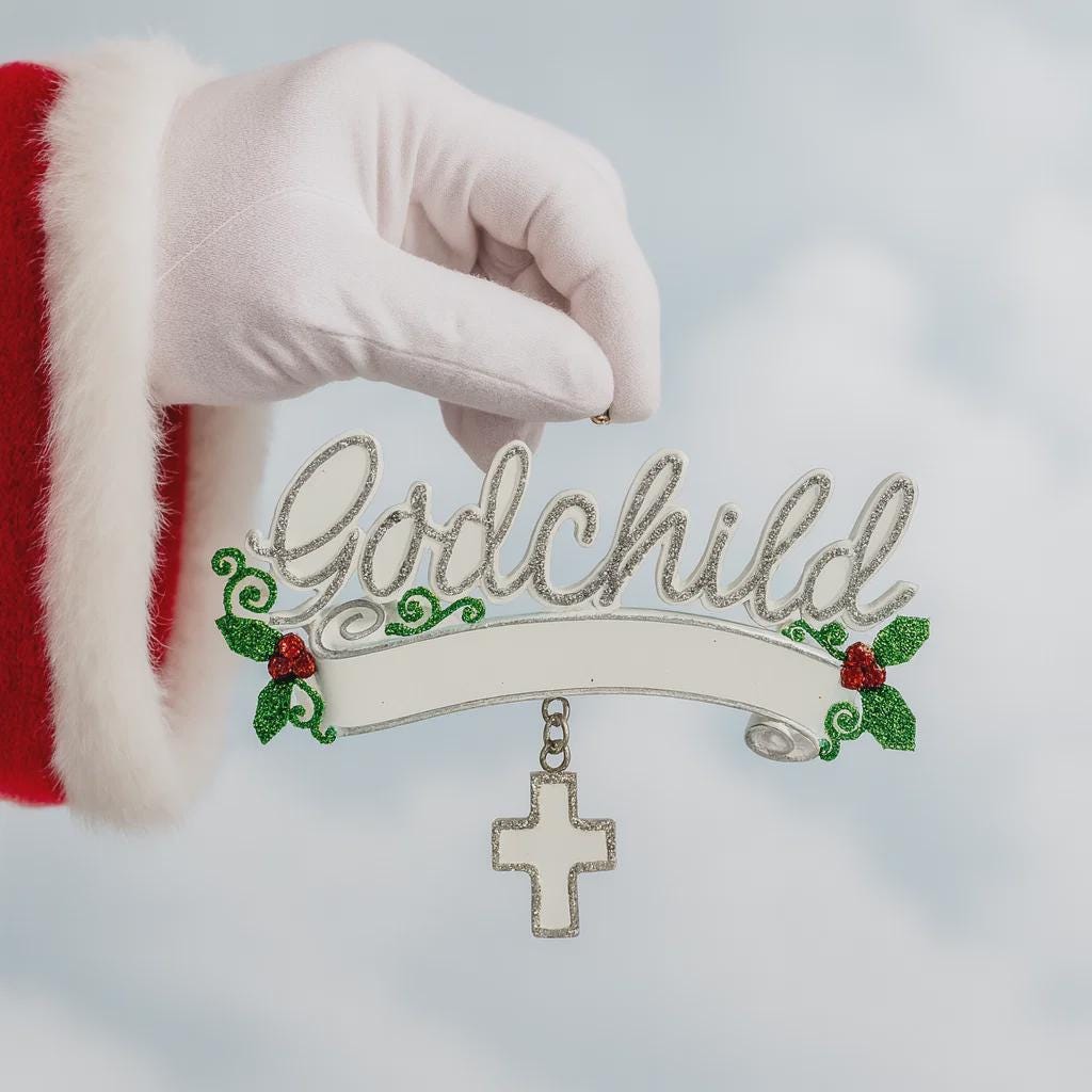 Personalized Godchild Christmas Ornament | Custom Name and Year Cross Keepsake | Religious Present