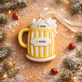 Load image into Gallery viewer, Decorative mug ornament with customizable text on a festive background
