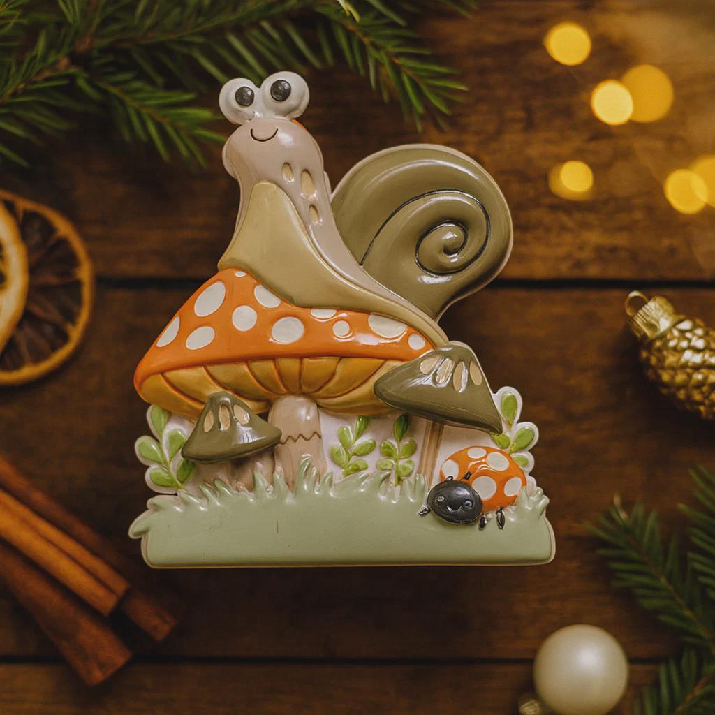 Personalized Snail & Mushroom Ornament | Custom Name Woodland Keepsake