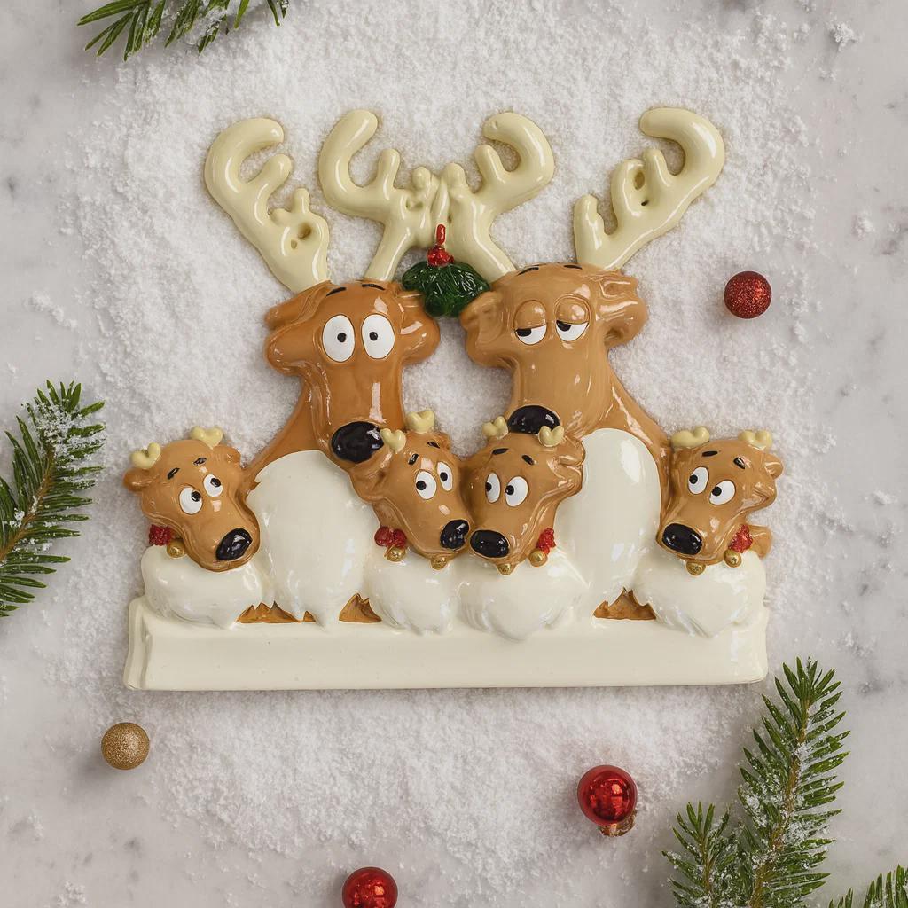 Family of 6 Reindeer Ornament | Personalized Christmas Gift | Custom Names Holiday Decor | Winter Keepsake