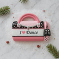 Load image into Gallery viewer, Decorative handbag ornament with 'I ❤️ Dance' text on a snowy background
