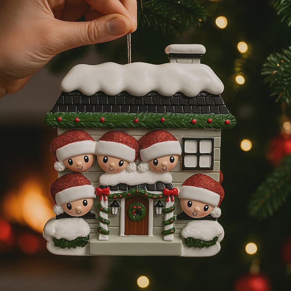 Personalized Family of 5 House Ornament | New Home Holiday Keepsake
