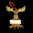 Load image into Gallery viewer, Decorative reindeer ornament with lights and a blank sign on a black background
