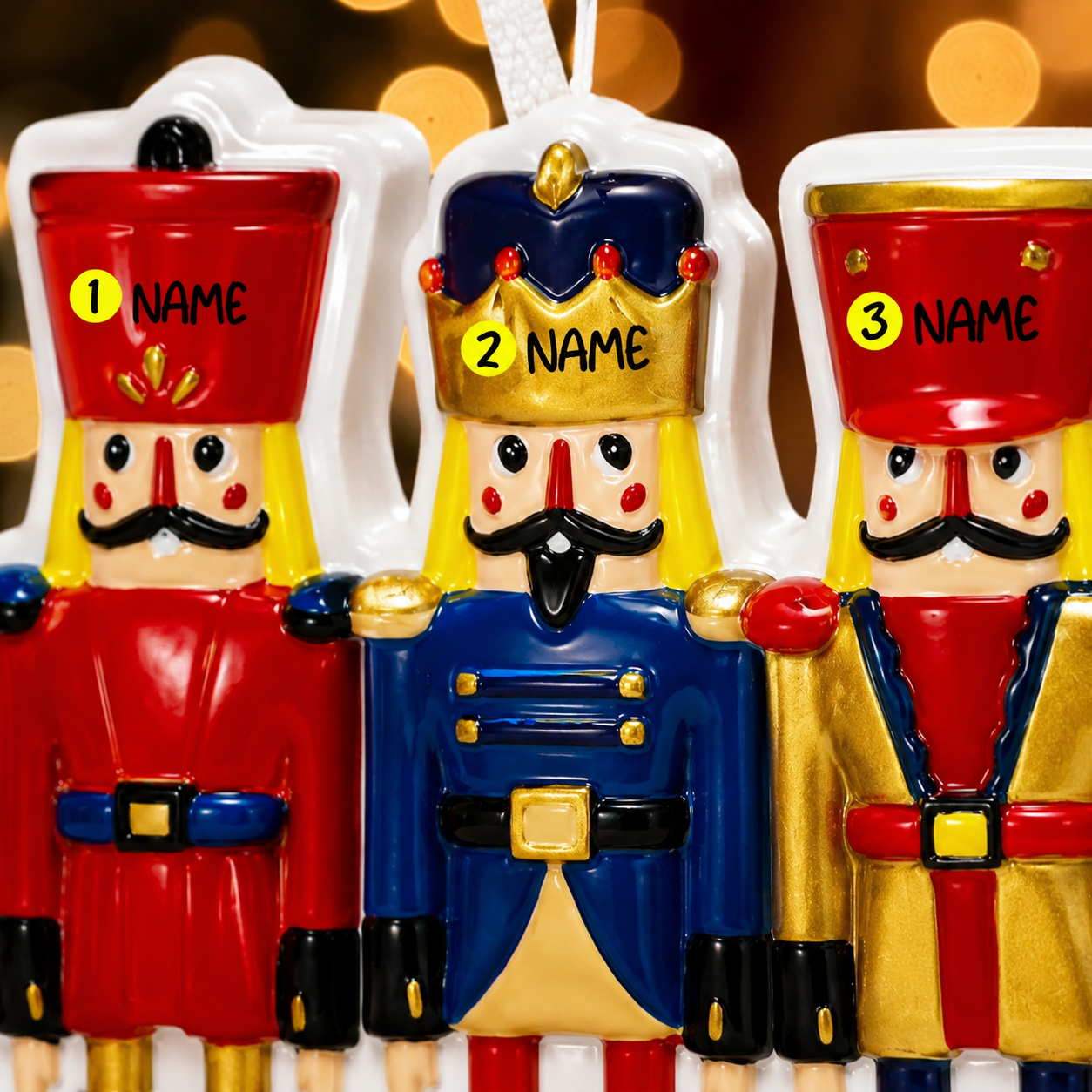 Family of 3 Nutcracker Ornament | Personalized Christmas Soldier Decor | Custom Name Holiday Ornament | Classic Festive Keepsake