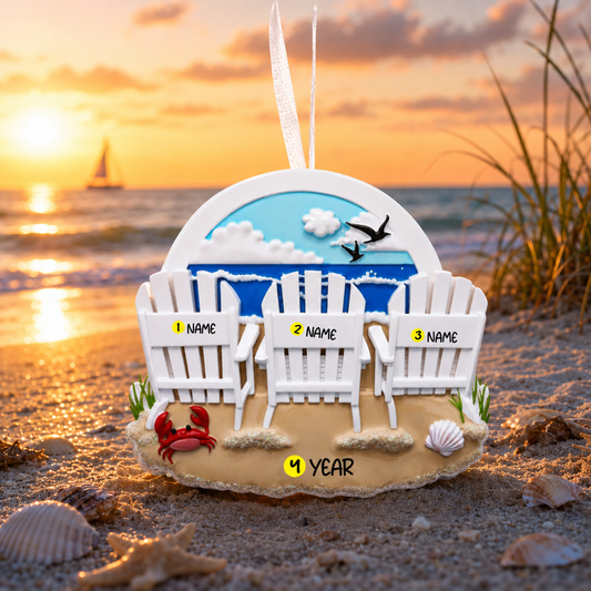 Personalized Beach Family of 3 Ornament | Coastal Christmas Gift