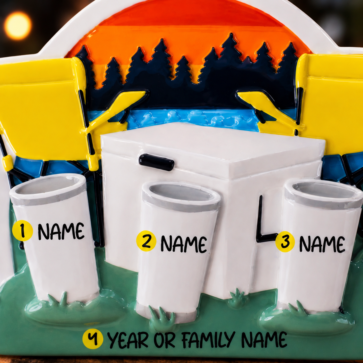 Personalized Family of 3 Camping Ice Bucket Ornament | Outdoor Christmas Decor