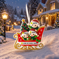 Load image into Gallery viewer, Personalized Christmas ornament with three children on a sleigh in a snowy village setting.
