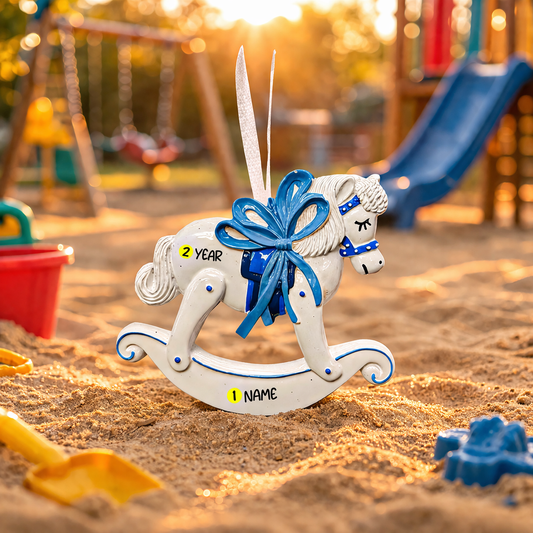 Personalized Baby Boy Rocking Horse Ornament | Keepsake Christmas Decor