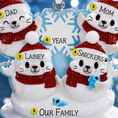 Load image into Gallery viewer, Personalized Christmas ornament with polar bear family members and snowflake design.
