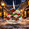 Load image into Gallery viewer, Personalized family ornament with snowmen in a festive village setting
