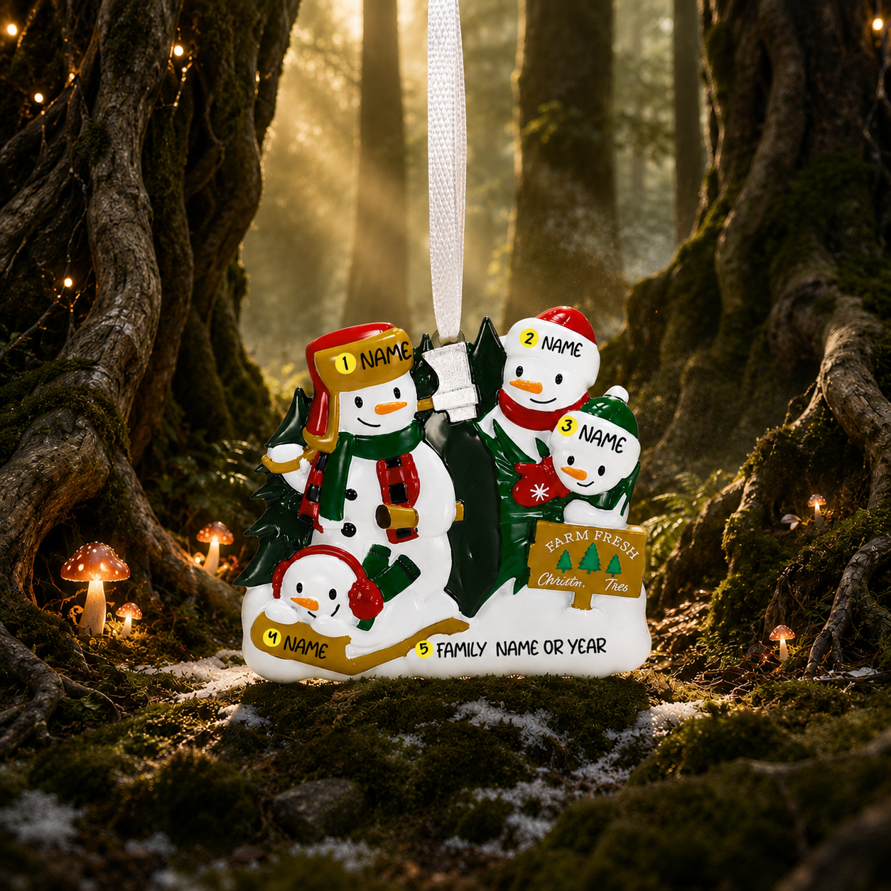 Personalized Snowman Family of 4 Ornament | Farm Fresh Theme, Custom Names