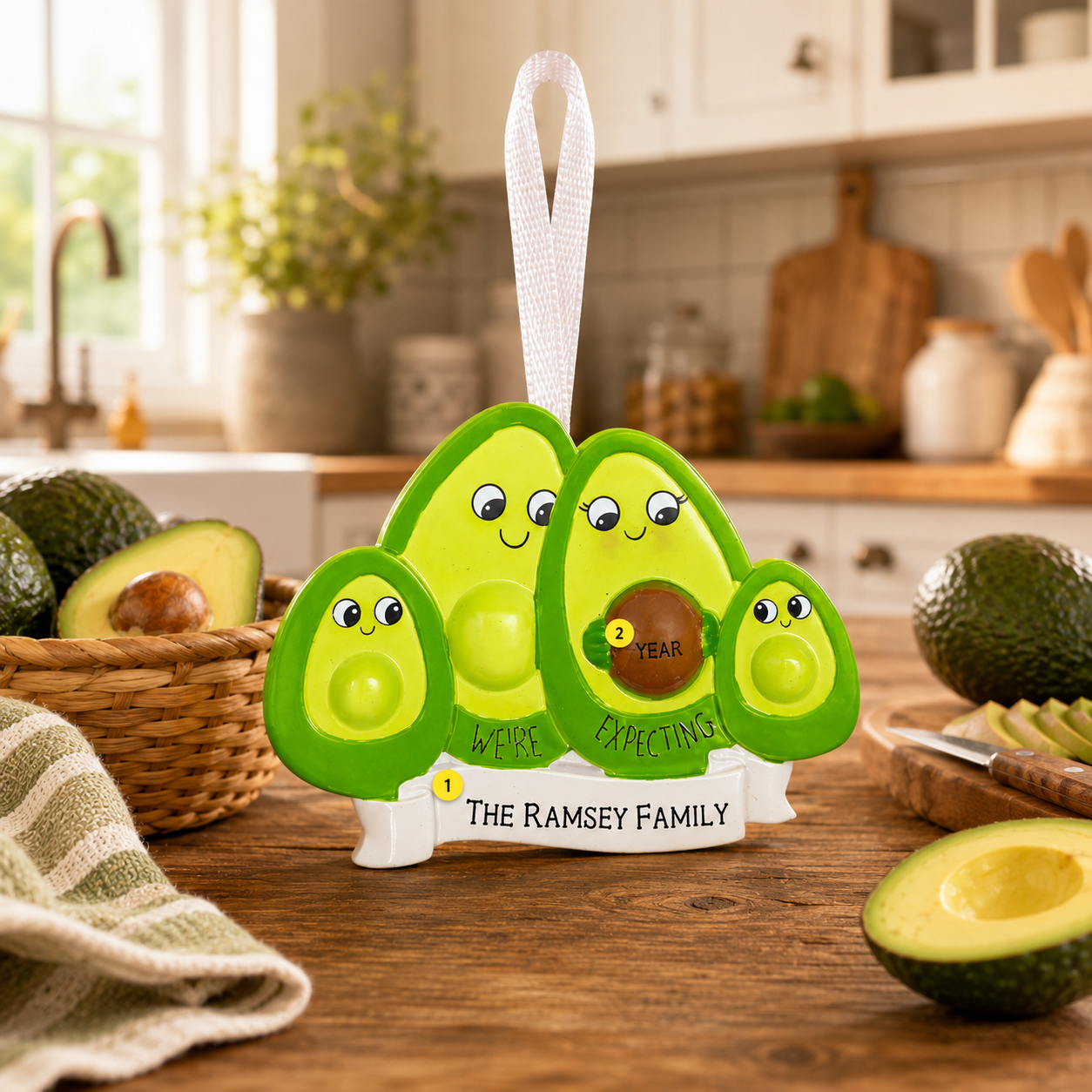 Personalized Avocado Family Christmas Ornament | Pregnancy Announcement Keepsake
