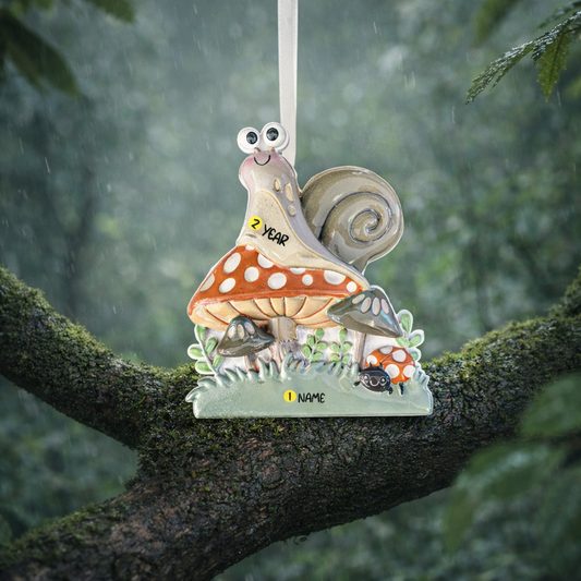 Personalized Snail & Mushroom Ornament | Custom Name Woodland Keepsake