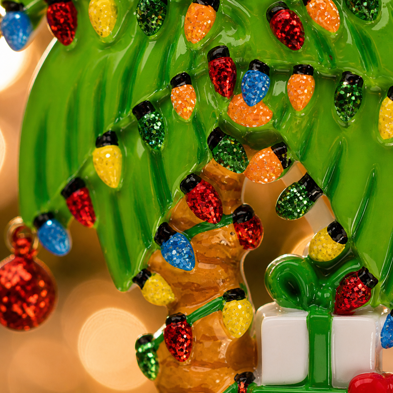 Decorative palm tree ornament with lights and 'Hawaii Best Vacation Ever!' text on a blurred hawaii theme background