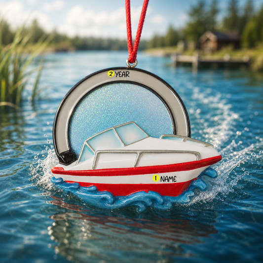 Personalized Speedboat Ornament | Nautical Holiday Keepsake | Raised 3D Details