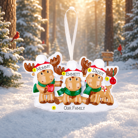 Reindeer Family of 3 Christmas Ornament | Personalized Names and Year | Winter Tree Decor Keepsake