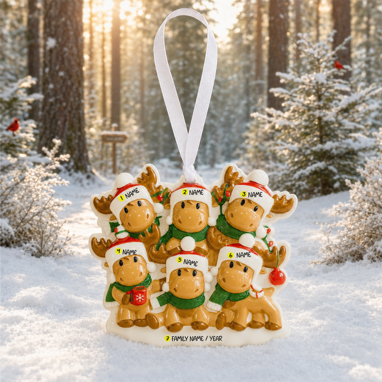 Family of 6 Reindeer Ornament | Personalized Names and Year | Festive Tree Decor Keepsake