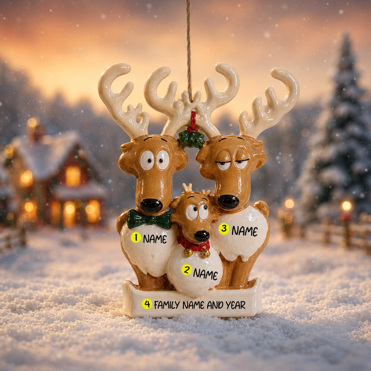 Family of 3 Reindeer Ornament | Personalized Christmas Gift | Custom Names Holiday Decor | Winter Keepsake