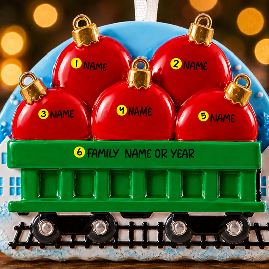 Family of 5 Train Ornament | Personalized Christmas Ball Tree Decor