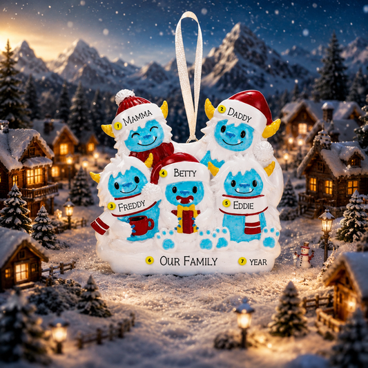 Family of 5 Yeti Ornament | Winter Name Keepsake | Handwritten Family Piece | Holiday Tree Accent