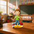Load image into Gallery viewer, ornament of a child with a pencil on a desk in a classroom setting
