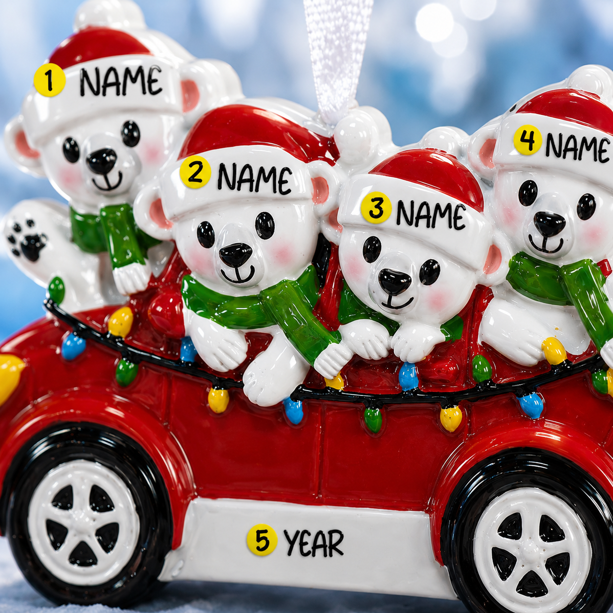 Personalized 4 Family Ornament Polar Bear | Personalized Christmas Keepsake