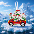 Load image into Gallery viewer, Decorative Christmas ornament with polar bears in a red car on ice, against a snowy landscape.
