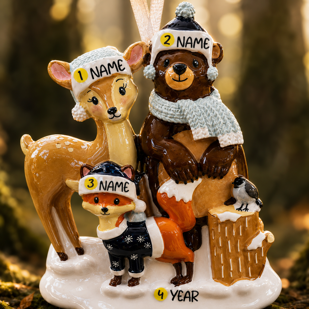 Personalized Family of 3 Woodland Ornament | Custom Christmas Tree Decor