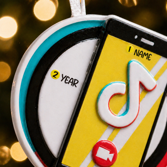 Phone case with TikTok logo and '2 Year' text on a blurred lights background