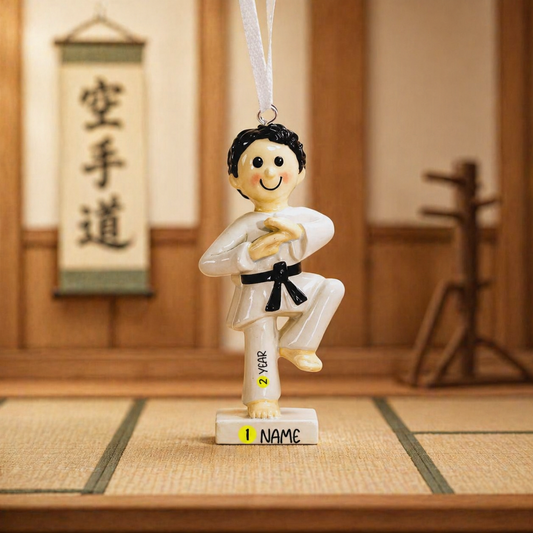 Decorative ornament of a martial artist in a dojo setting