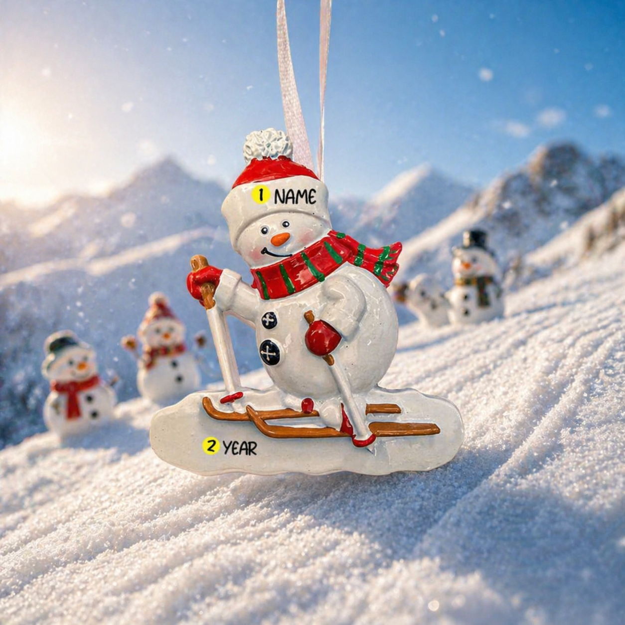 Personalized Snowman Ski Ornament | Custom Name and Year | Snowman Gift | Raised 3D Details