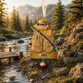 Load image into Gallery viewer, Personalized fishing vest ornament with mountains and lake in the background
