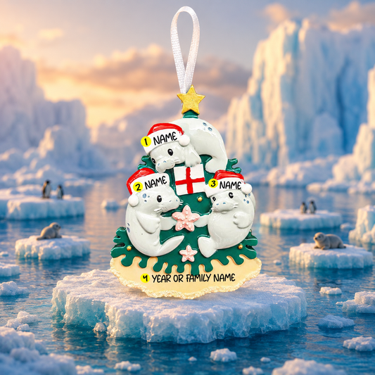 Personalized Family of 3 Seal Christmas Ornament | Custom Names