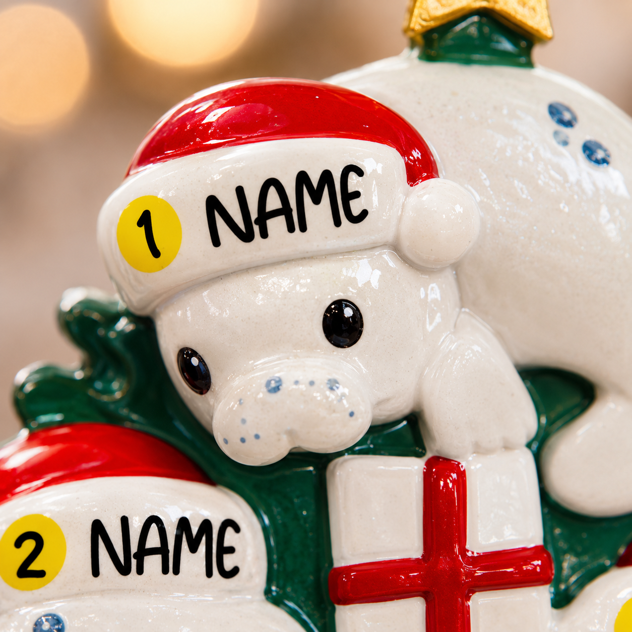 Personalized 4 Family Manatee Christmas Ornament | Ocean Theme Decor