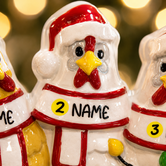 Personalized Chicken 3 Family Ornament | Farmhouse Christmas Decor