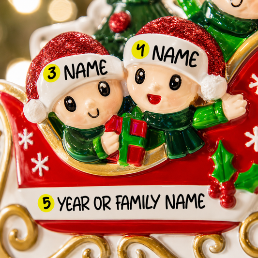 Personalized Family of 4 Sleigh Ornament | Custom Names & Year