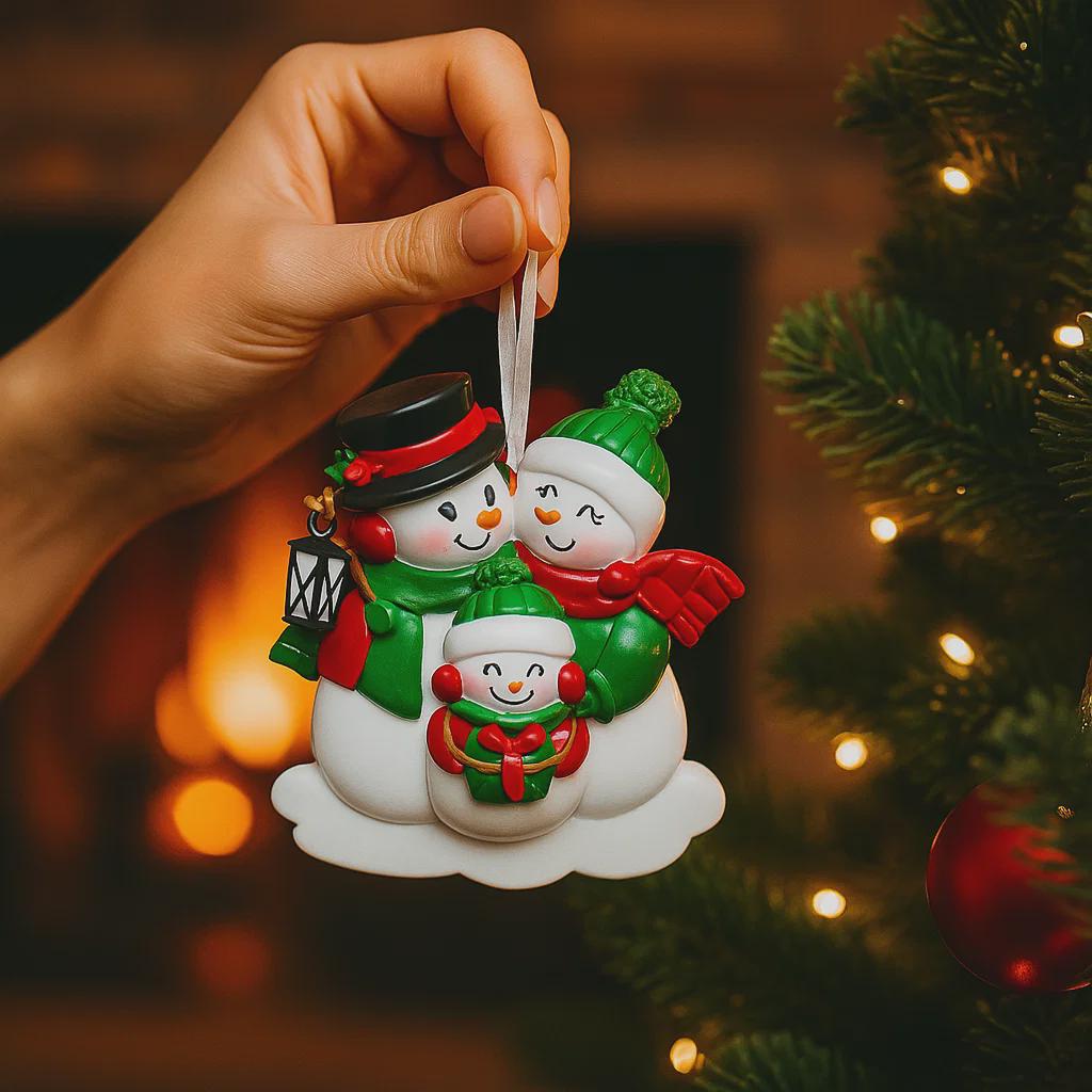 Personalized Snowman Family Ornament | Family of 3 Christmas Decor