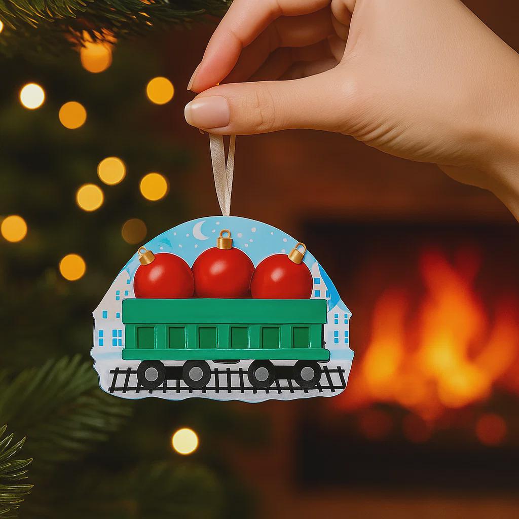 Personalized Family of 3 Train Ornament | Custom Christmas Decoration