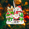 Load image into Gallery viewer, Personalized Christmas ornament with Santa Claus, reindeer, polar bear, snowman, and penguin against a blurred Christmas tree background.

