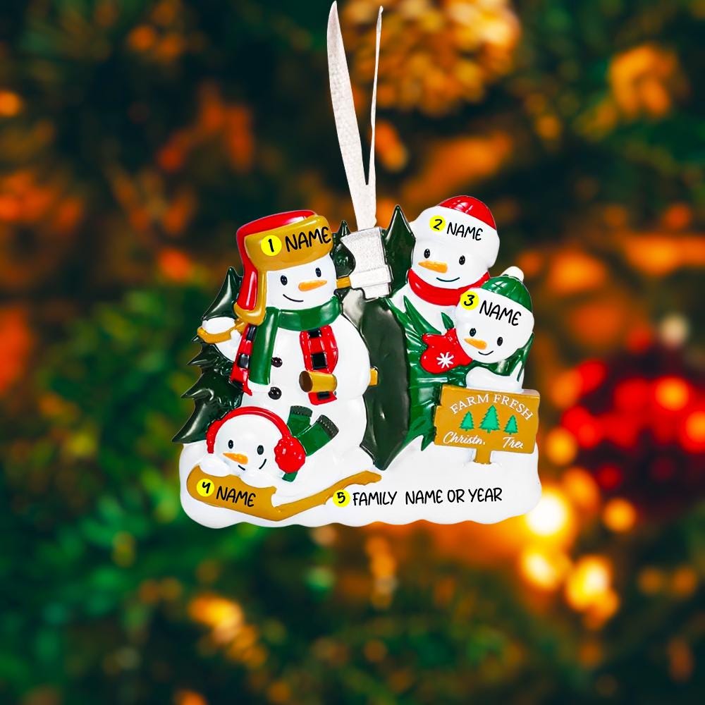 Personalized Snowman Family of 4 Ornament | Farm Fresh Theme, Custom Names