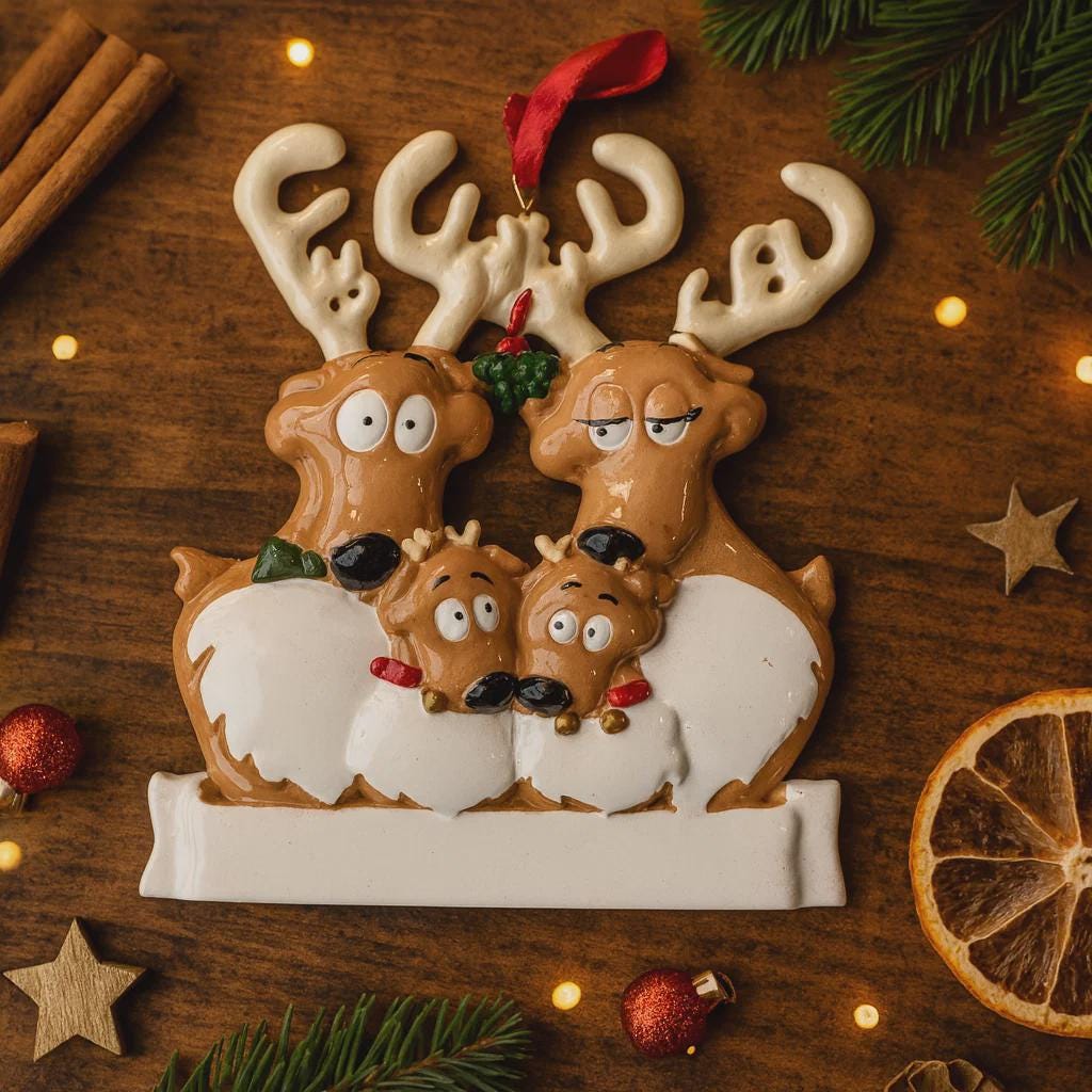 Family of 4 Reindeer Ornament | Personalized Christmas Gift | Custom Names Holiday Decor | Winter Keepsake