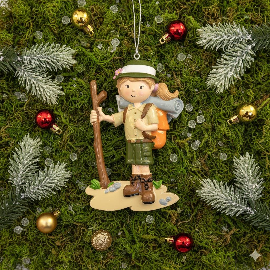 Personalized Girl Scout Ornament | Custom Hiking Scout Christmas Decor | Outdoor Camper Holiday Keepsake