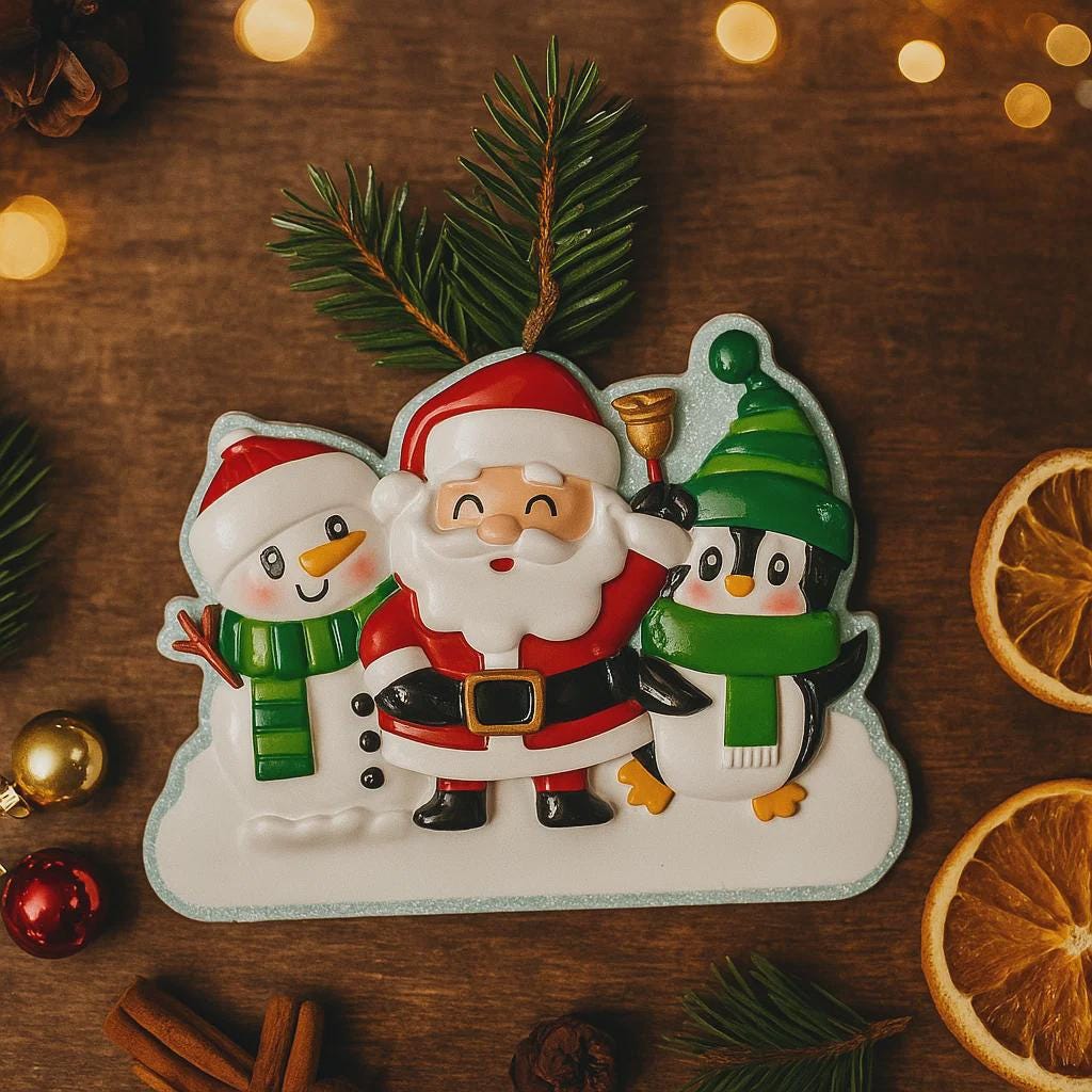 Personalized Family of 3 Santa Ornament | Winter Christmas Keepsake
