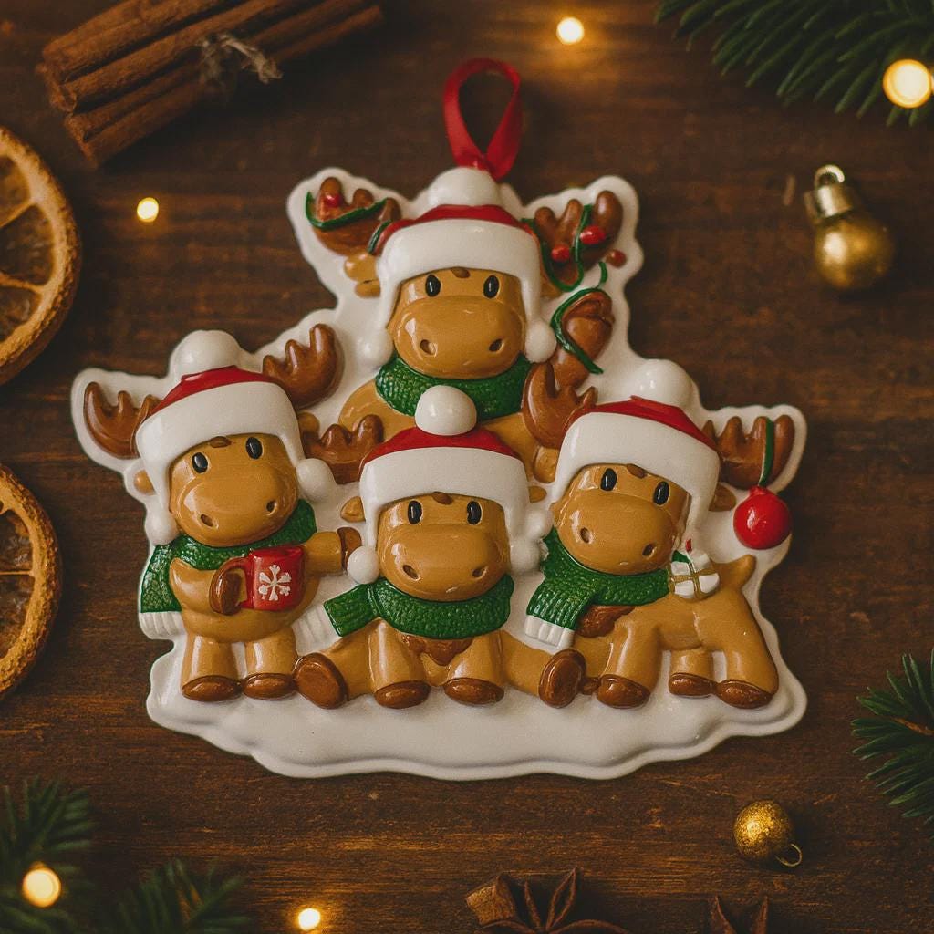 Family of 4 Reindeer Ornament | Personalized Christmas Gift | Custom Names Holiday Decor | Winter Keepsake