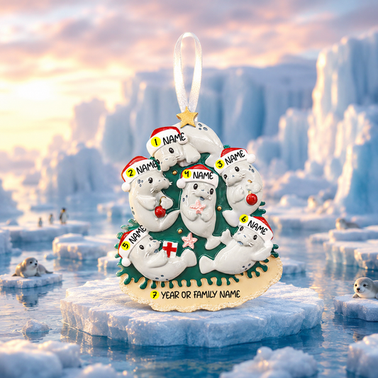 Decorative ornament with seal on a background of icy landscape